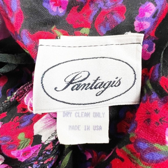 PANTAGIS Vtg 80s Drop Waist Floral Long Dress Rayon Big Shoulder Cutout Stretch - Picture 9 of 15